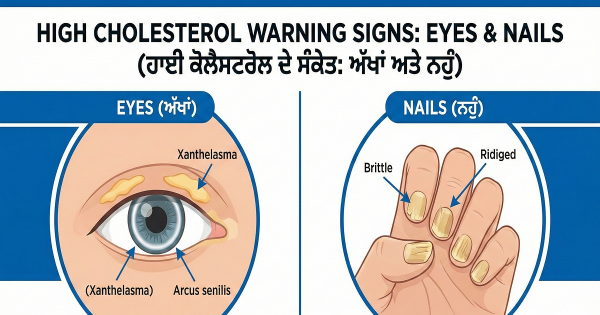 ਅੱਖਾਂ 'ਤੇ ਨਹੁੰਆਂ 'ਚ ਦਿਖਣ ਇਹ ਬਦਲਾਅ ਤਾਂ ਹੋ ਜਾਓ ਸਾਵਧਾਨ;ਇਹ ਨੇ ਹਾਈ ਕੋਲੈਸਟਰੋਲ ਦੇ 5 ਖਤਰਨਾਕ ਸੰਕੇਤ