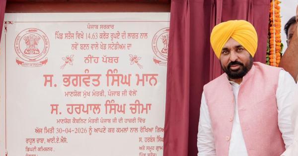 ਮੁੱਖ ਮੰਤਰੀ ਭਗਵੰਤ ਸਿੰਘ ਮਾਨ ਨੇ 14.63 ਕਰੋੜ ਰੁਪਏ ਦੇ ਖੇਡ ਸਟੇਡੀਅਮ ਦਾ ਨੀਂਹ ਪੱਥਰ ਰੱਖਿਆ ਤਾਂ ਜੋ ਨੌਜਵਾਨਾਂ ਦੀ ਊਰਜਾ ਨੂੰ ਸੇਧ ਦਿੱਤੀ ਜਾ ਸਕੇ ਅਤੇ ਪੰਜਾਬ ਸਿਹਤਮੰਦ ਬਣ ਸਕੇ