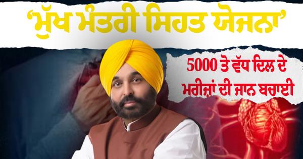 *ਭਗਵੰਤ ਮਾਨ ਸਰਕਾਰ ਦੀ ‘ਮੁੱਖ ਮੰਤਰੀ ਸਿਹਤ ਯੋਜਨਾ’ ਤਹਿਤ ਨਕਦ -ਰਹਿਤ ਇਲਾਜ ਨਾਲ ਪੰਜਾਬ ਵਿੱਚ 5000 ਤੋਂ ਵੱਧ ਦਿਲ ਦੇ ਮਰੀਜ਼ਾਂ ਦੀ ਜਾਨ ਬਚਾਈ*